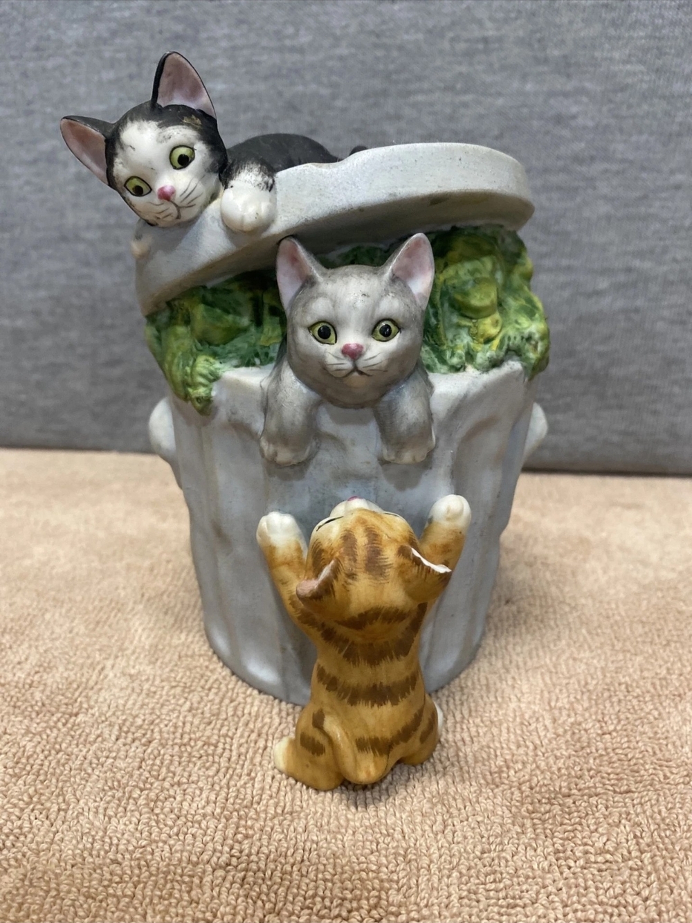 Ceramic Cat Planter Trio - Gray, Black & Orange